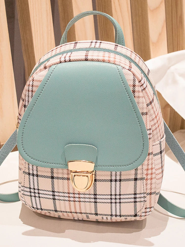Plaid Crossbody Bag for Teenage Girl Mini Backpack Shoulder Phone Purse