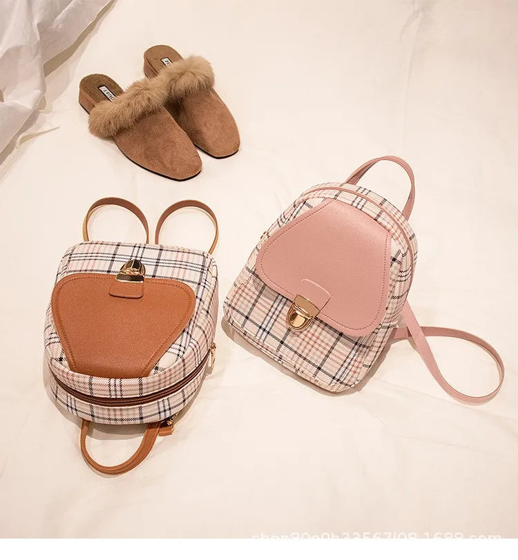 Mini Backpack Crossbody Bag Plaid Shoulder Phone Purse Female