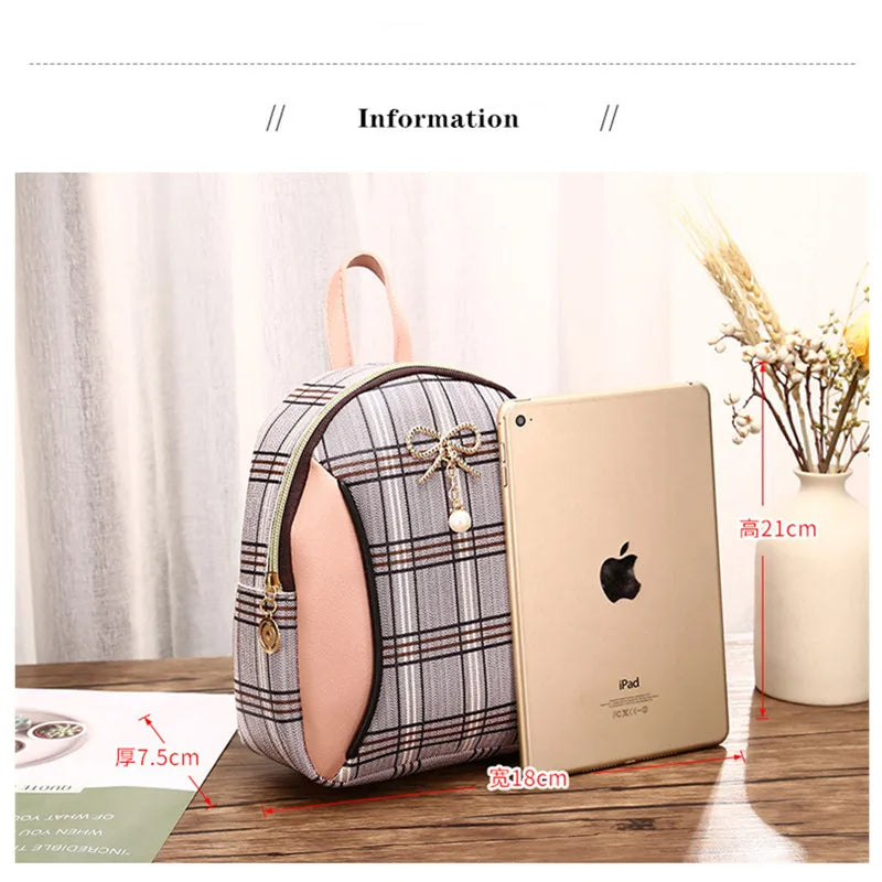 Plaid Mini Backpack Crossbody Bag for Teenage Girl Women Shoulder Phone Purse