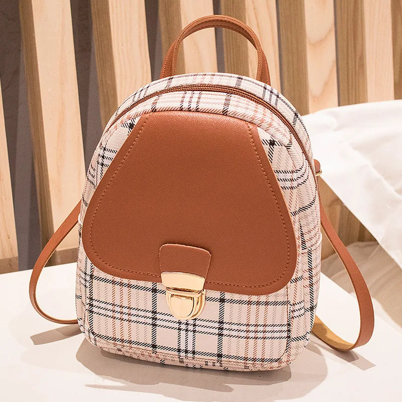 Plaid Mini Backpack Crossbody for Teens