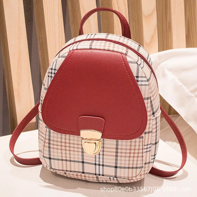 Mini Backpack Crossbody Bag Plaid Shoulder Phone Purse Female