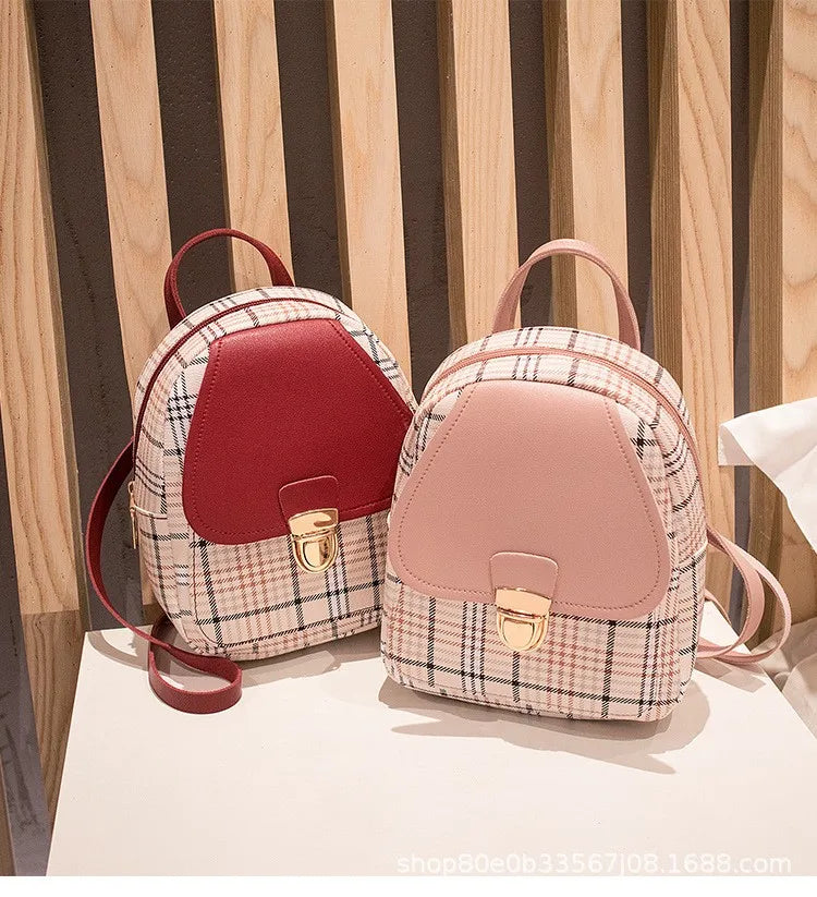 Mini Backpack Crossbody Bag Plaid Shoulder Phone Purse Female