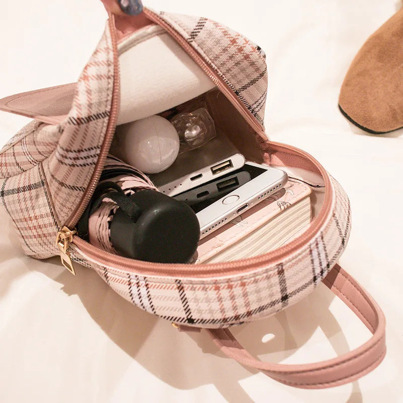Plaid Crossbody Bag for Teenage Girl Mini Backpack Shoulder Phone Purse