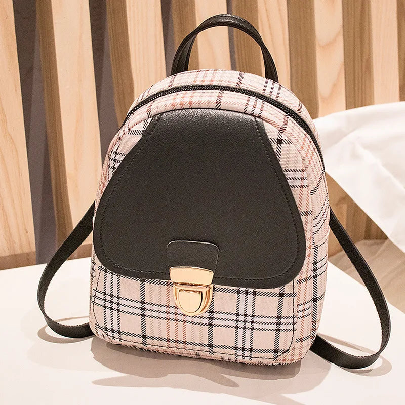 Plaid Mini Backpack Crossbody Bag for Teen Girls