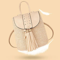 Straw Mini Backpack Crossbody Bag for Teenage Girls