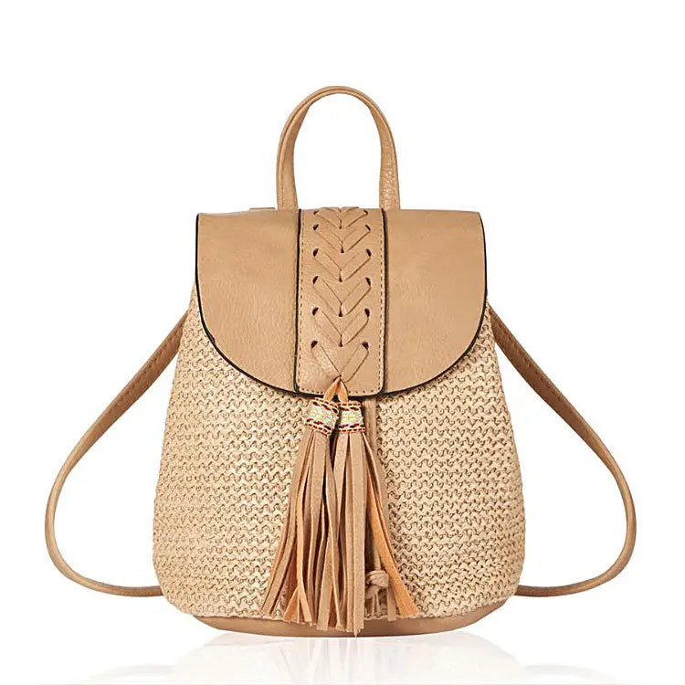 Straw Mini Backpack Crossbody Bag for Teenage Girls