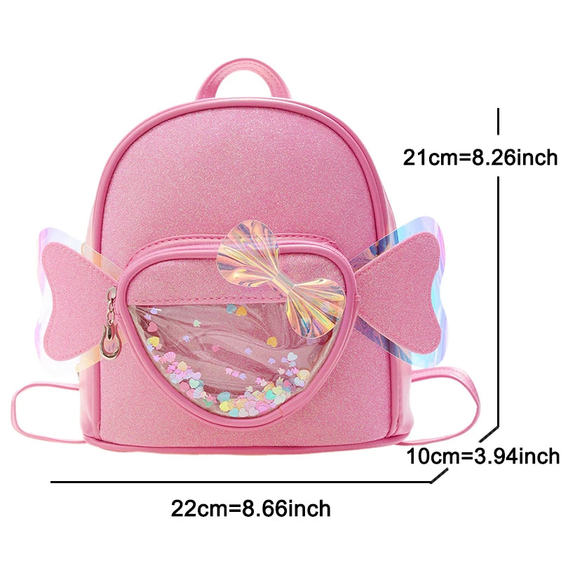 Mini Backpack Kindergarten Schoolbag Girls Sequins PU Bow Princess Small Bags