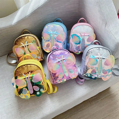 Children Mini Backpack Butterfly Sequin School Bag (Silver)
