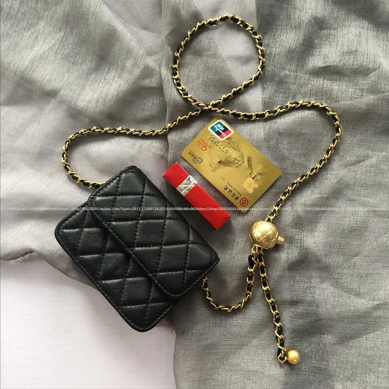Mini Bead Waist Chain Bag Diamond Lattice Shoulder Bag Female Chest Bag