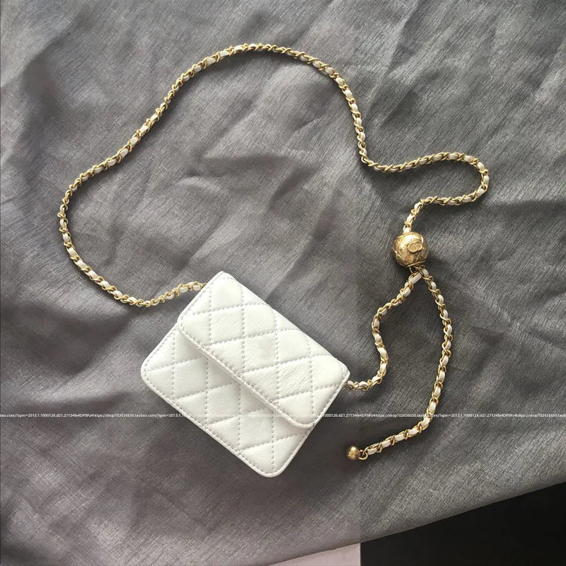 Mini Bead Waist Chain Bag Diamond Lattice Shoulder Bag Female Chest Bag