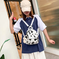 Mini Canvas Daypack Cow Print Backpack for Women Lady Girls