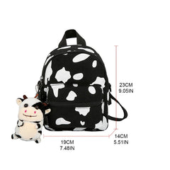 Mini Canvas Daypack Cow Print Backpack for Women Lady Girls