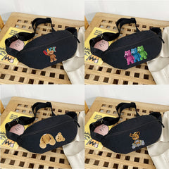 Canvas Waist Bag Bear Print Gym Sports Messenger Bag