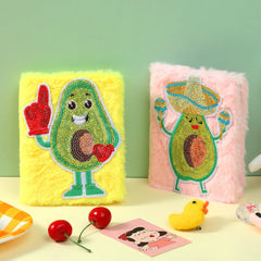 Cartoon Avocado Plush Notebook Furry Glitter Diary Line Paper Planner Organizer
