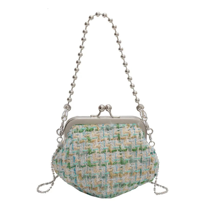 Mini Chain Crossbody Bag for Women Niche Tweed Clip Bag