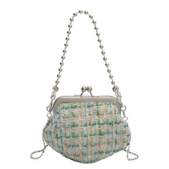Mini Chain Crossbody Bag for Women Niche Tweed Clip Bag
