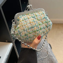 Mini Chain Crossbody Bag for Women Niche Tweed Clip Bag