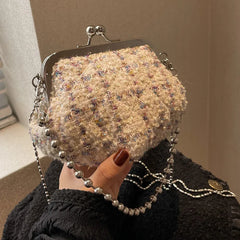 Mini Chain Crossbody Bag for Women Niche Tweed Clip Bag