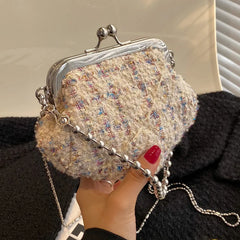 Mini Chain Crossbody Bag for Women Niche Tweed Clip Bag