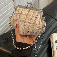 Mini Chain Crossbody Bag for Women Niche Tweed Clip Bag