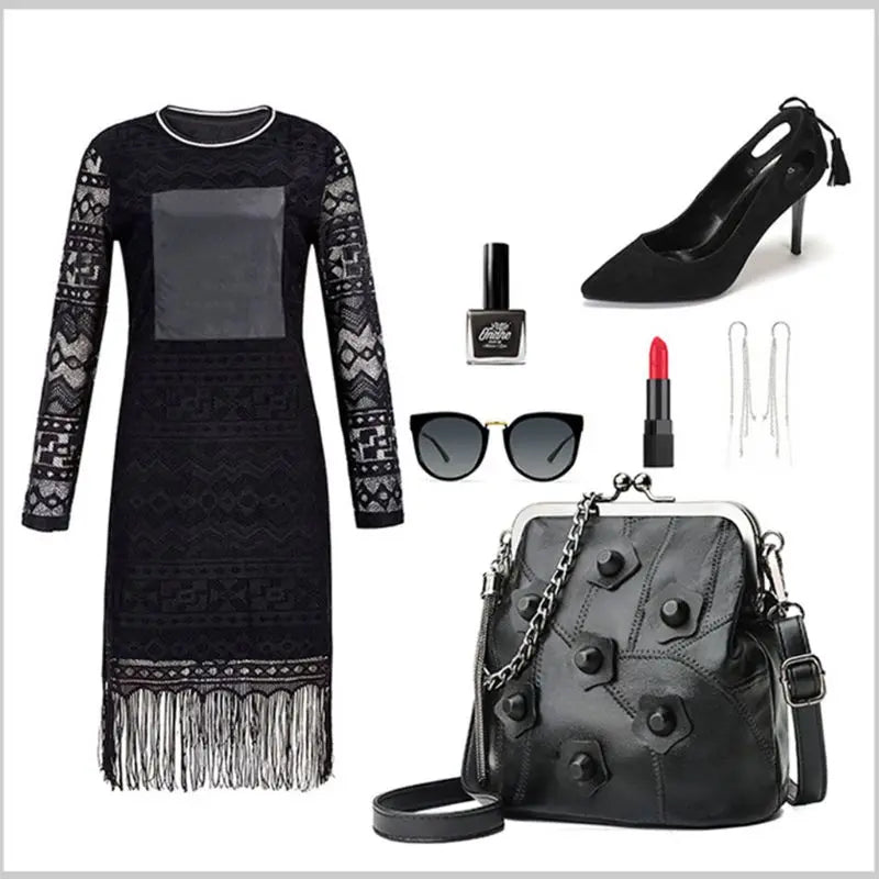 Chain Sheepskin Shoulder Bag Tassel Crossbody Handbag