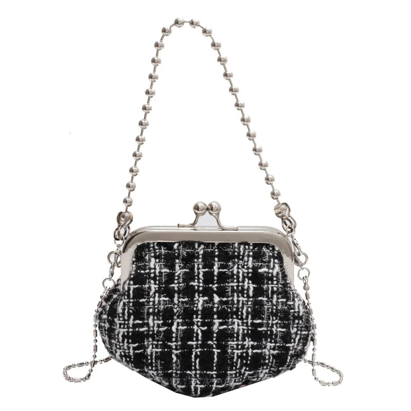 Women Shoulder Crossbody Messenger Bag Woolen Tweed Shell Clutch