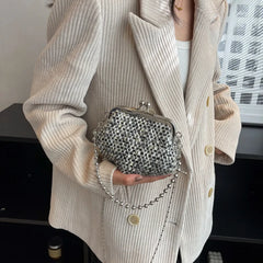 Women Shoulder Crossbody Messenger Bag Woolen Tweed Shell Clutch