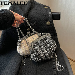 Women Shoulder Crossbody Messenger Bag Woolen Tweed Shell Clutch