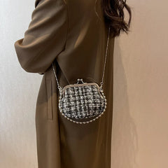 Women Shoulder Crossbody Messenger Bag Woolen Tweed Shell Clutch