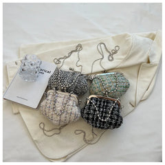 Women Shoulder Crossbody Messenger Bag Woolen Tweed Shell Clutch