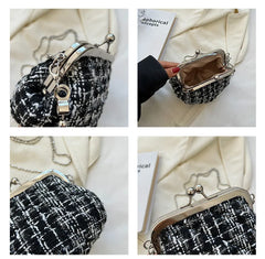 Women Shoulder Crossbody Messenger Bag Woolen Tweed Shell Clutch