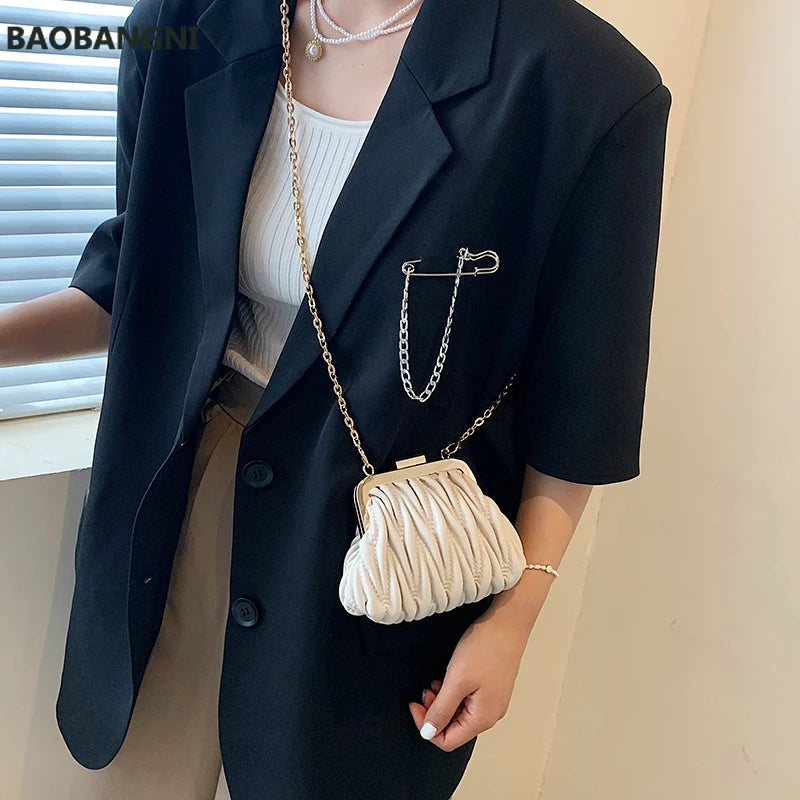 Mini Clamp PU Leather Crossbody Bag for Women Ladies Travel Chain Shoulder Hand