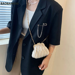 Mini Clamp PU Leather Crossbody Bag for Women Ladies Travel Chain Shoulder Hand