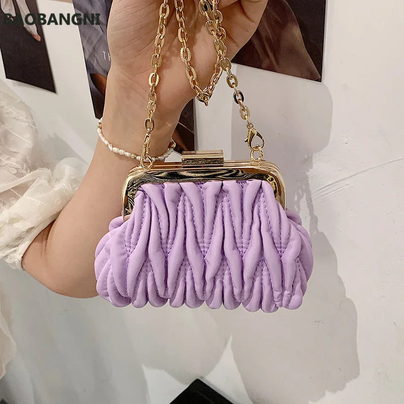 Mini Clamp PU Leather Crossbody Bag for Women Ladies Travel Chain Shoulder Hand
