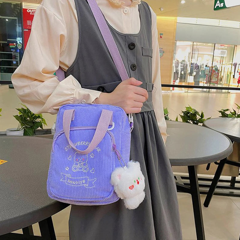 Cartoon Embroidered Mini Corduroy Shoulder Bag for Girls