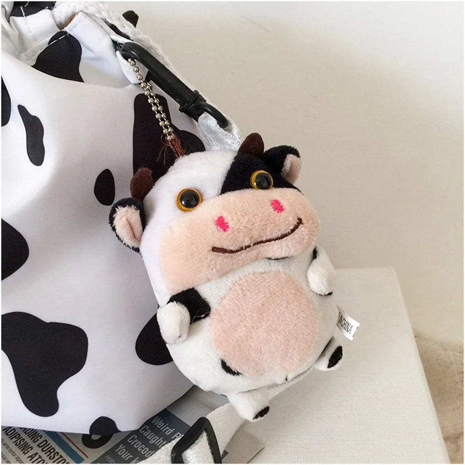 Mini Cow Print Nylon Shoulder Bag Bucket Crossbody Bags For Girls