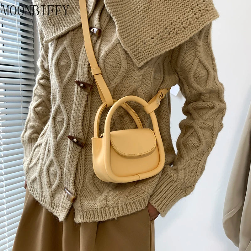 Solid Leather Crossbody Bag for Women Top Handle Clutches