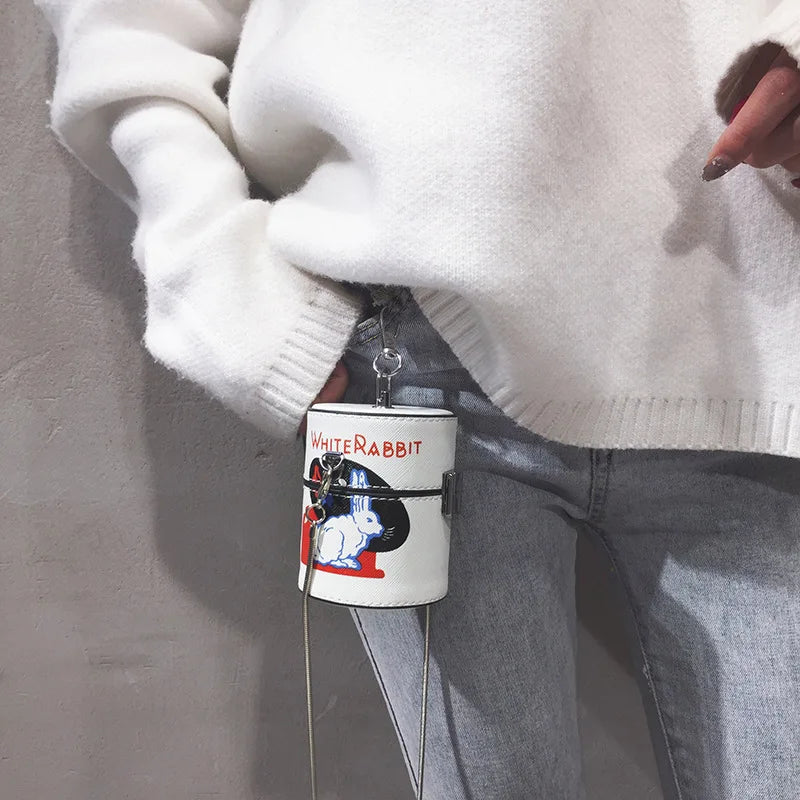 Cartoon Rabbit Print Shoulder Messenger Crossbody Bag with Chain Handbag