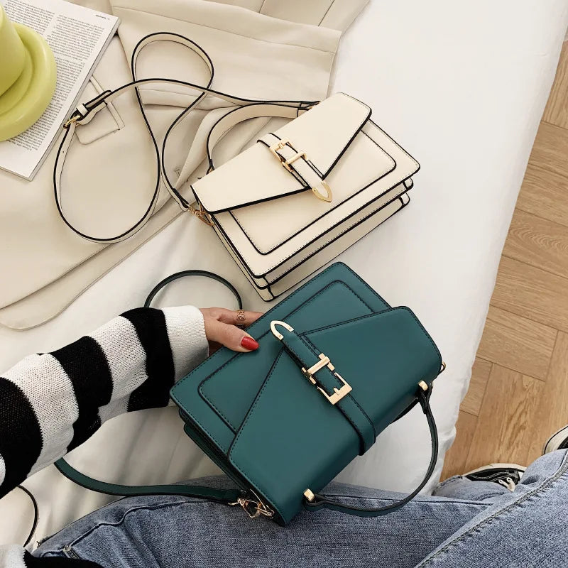 Mini Lock Flap Bag PU Leather Shoulder Bags for Women Panelled Ladies Crossbody