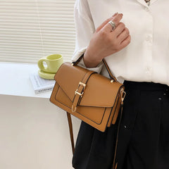 Mini Lock Flap Bag PU Leather Shoulder Bags for Women Panelled Ladies Crossbody
