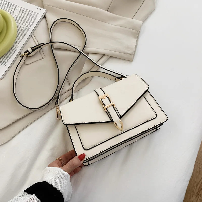 Mini Lock Flap Bag PU Leather Shoulder Bags for Women Panelled Ladies Crossbody