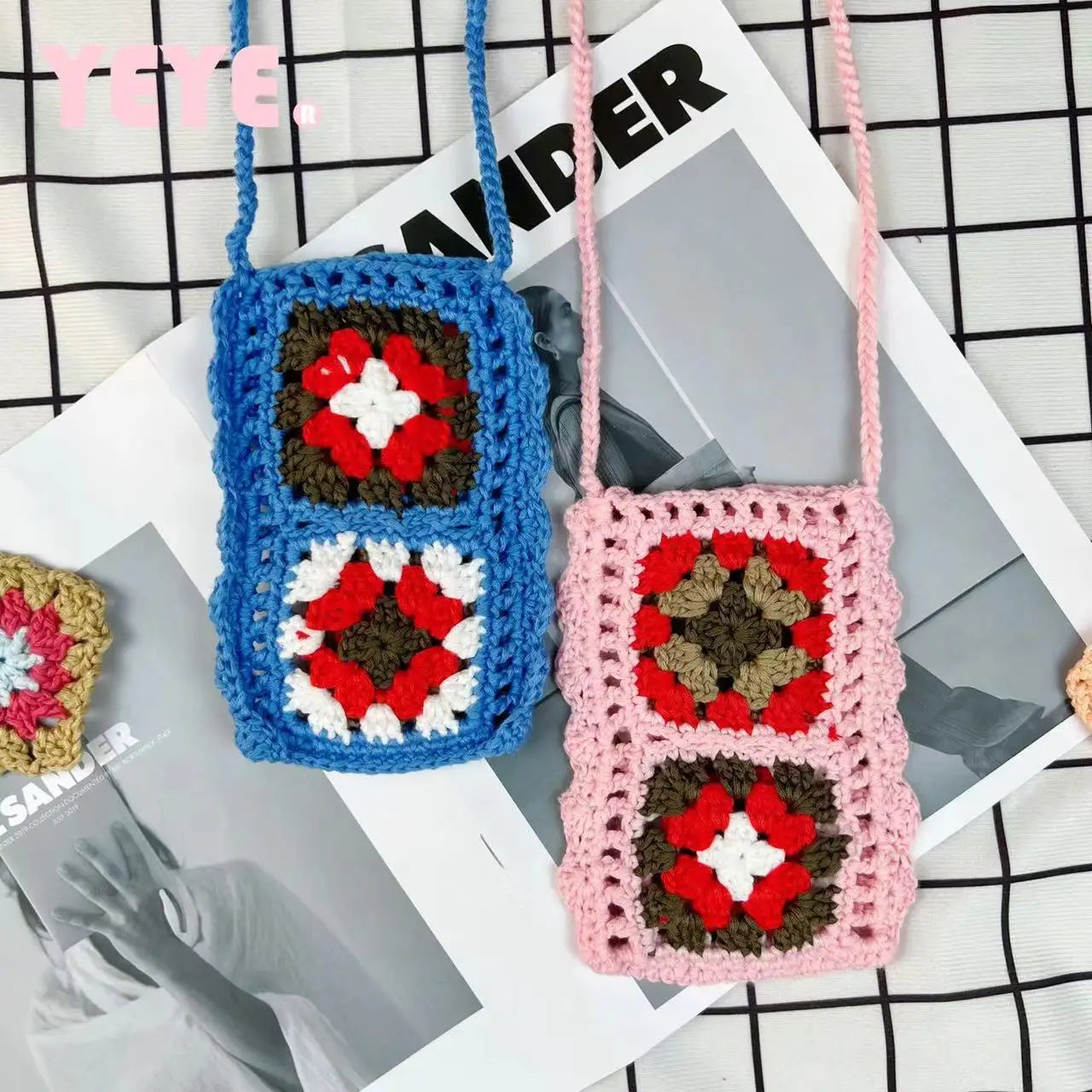 Mini Flower Knitting Phone Bag Women Crossbody Bags Crochet Shoulder Bag