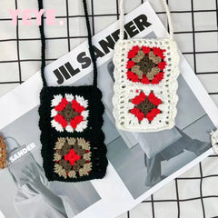 Mini Flower Knitting Phone Bag Women Crossbody Bags Crochet Shoulder Bag