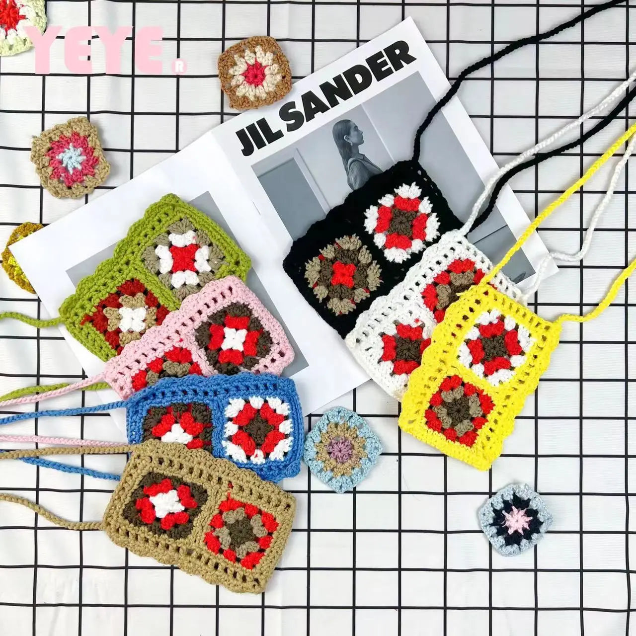Mini Flower Knitting Phone Bag Women Crossbody Bags Crochet Shoulder Bag
