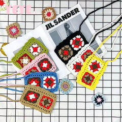 Mini Flower Knitting Phone Bag Women Crossbody Bags Crochet Shoulder Bag
