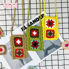 Mini Flower Knitting Phone Bag Women Crossbody Bags Crochet Shoulder Bag