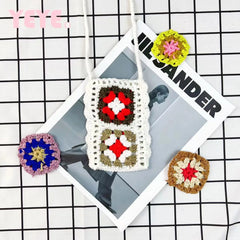 Mini Flower Knitting Phone Bag Women Crossbody Bags Crochet Shoulder Bag