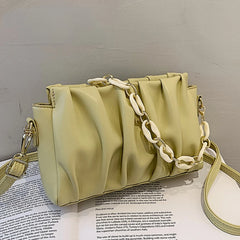 Mini Folds PU Leather Crossbody Bags For Women Ladies Solid Chain Shoulder Bag