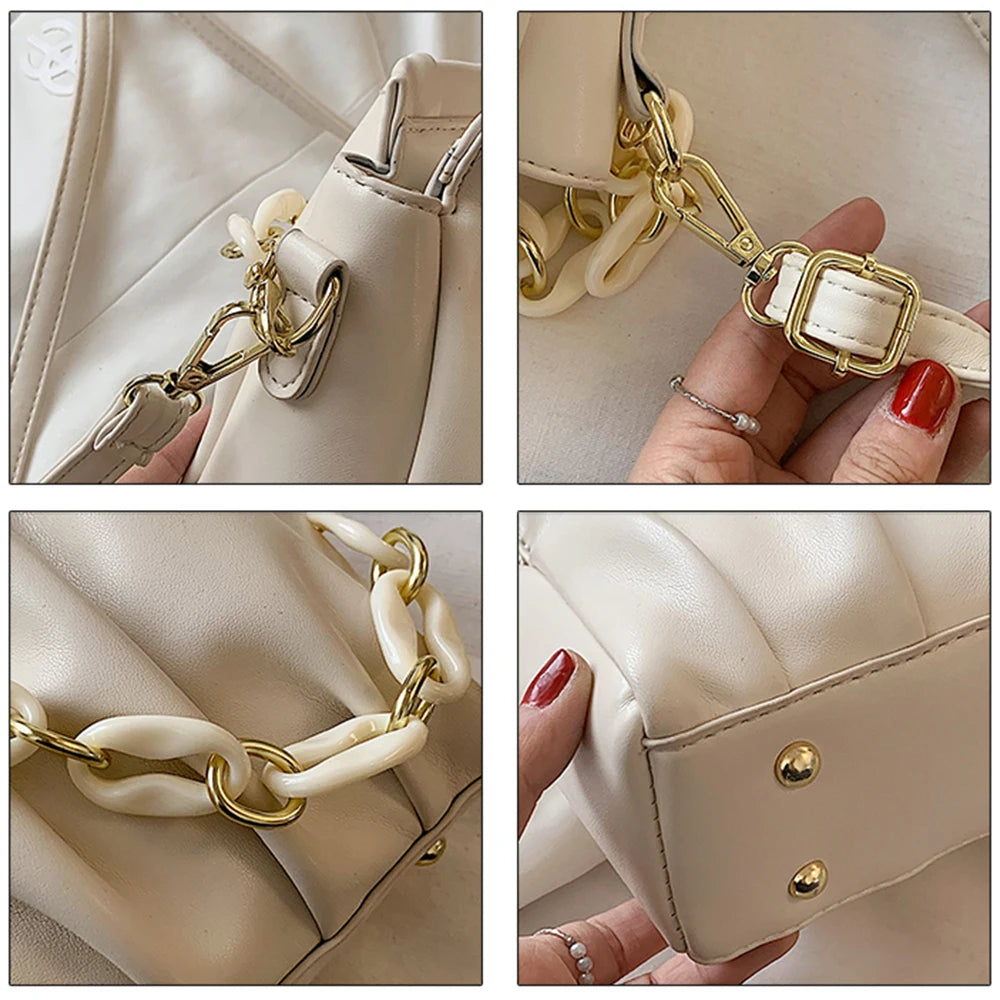 Mini Folds PU Leather Crossbody Bags For Women Ladies Solid Chain Shoulder Bag