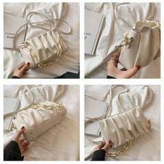 Mini Folds PU Leather Crossbody Bags For Women Ladies Solid Chain Shoulder Bag